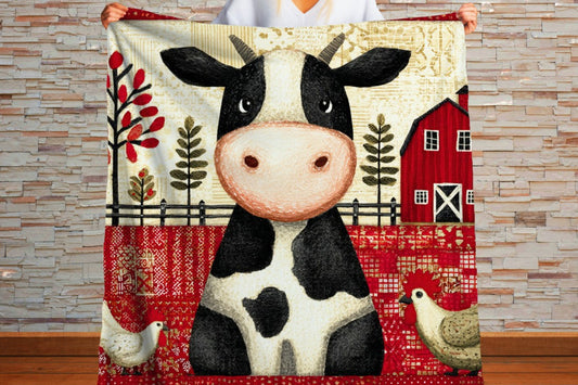 Farm Cow Sherpa Throw Blanket Barn Farmhouse theme Decor