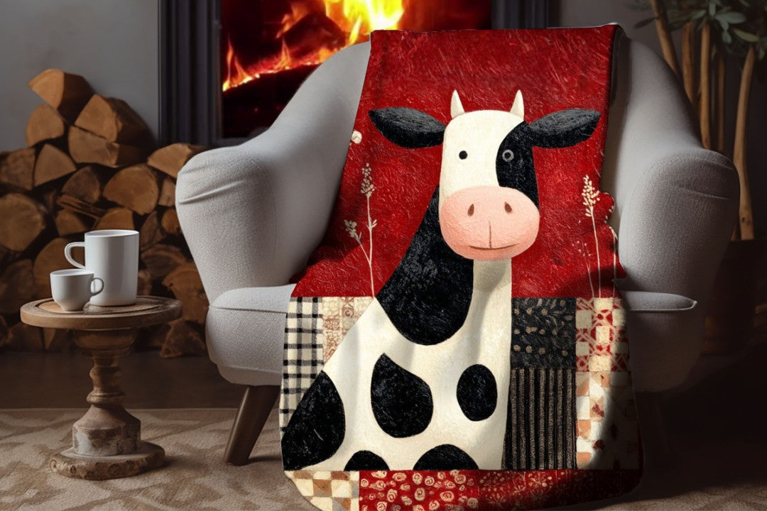Farm Cow Sherpa Throw Blanket Barn Farmhouse theme Decor