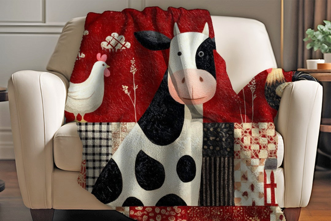 Farm Cow Sherpa Throw Blanket Barn Farmhouse theme Decor