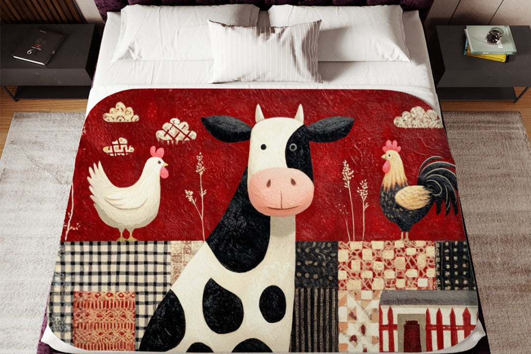 Farm Cow Sherpa Throw Blanket Barn Farmhouse theme Decor