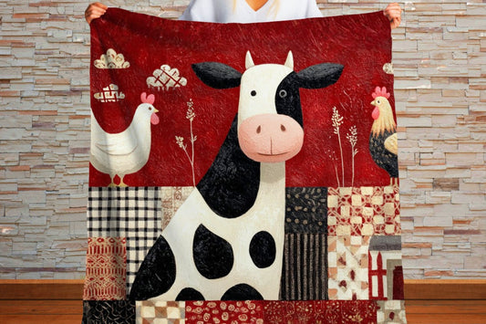 Farm Cow Sherpa Throw Blanket Barn Farmhouse theme Decor