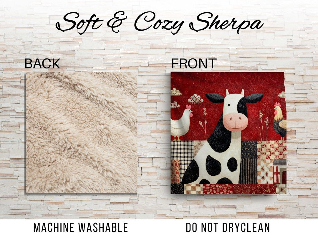 Farm Cow Sherpa Throw Blanket Barn Farmhouse theme Decor