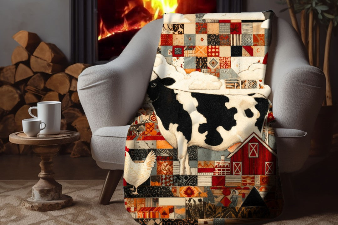 Farm Cow Sherpa Throw Blanket Barn Farmhouse theme Decor