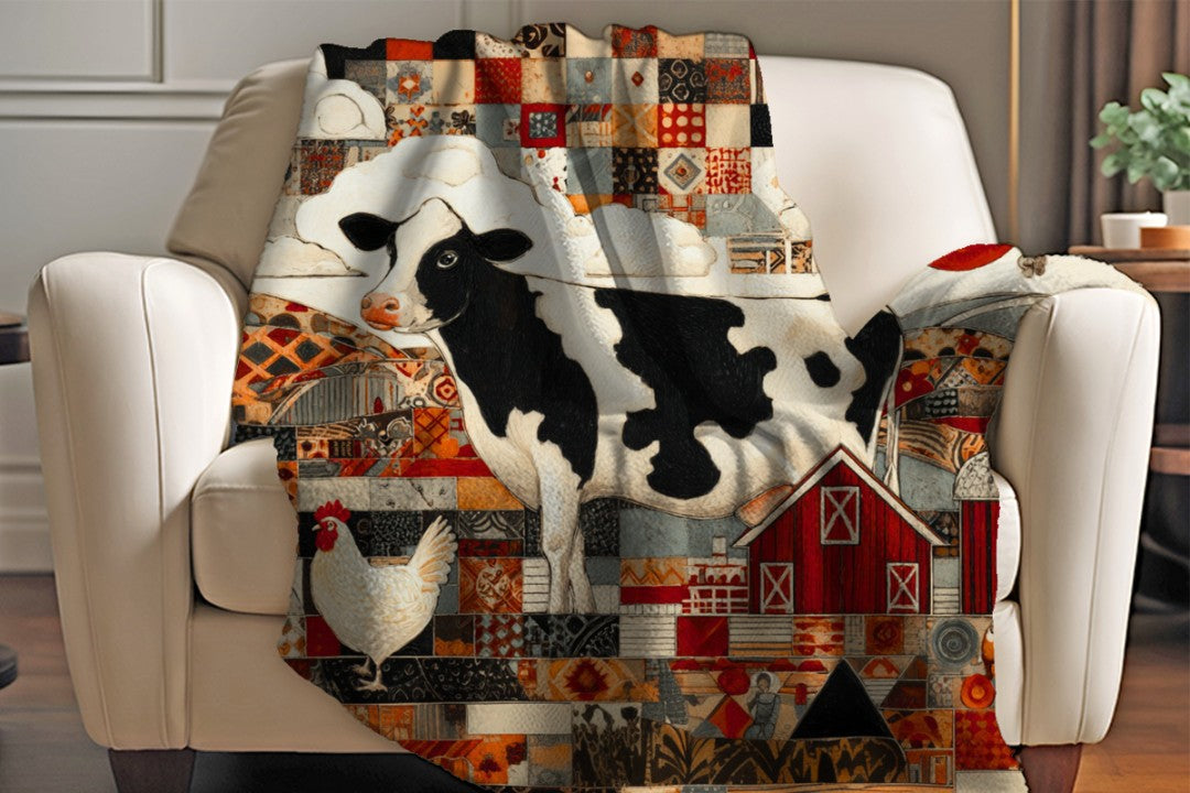 Farm Cow Sherpa Throw Blanket Barn Farmhouse theme Decor