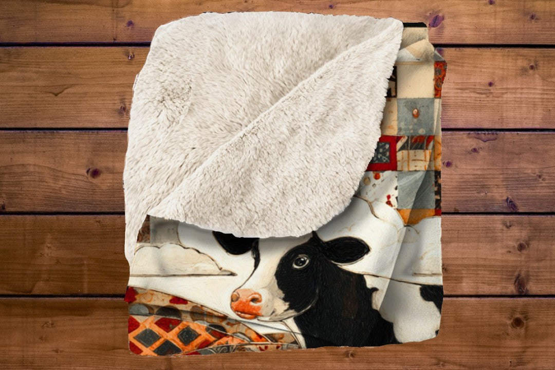 Farm Cow Sherpa Throw Blanket Barn Farmhouse theme Decor