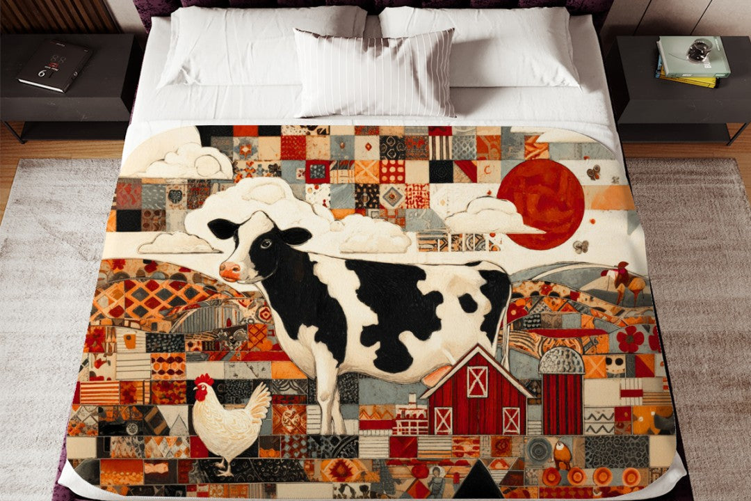 Farm Cow Sherpa Throw Blanket Barn Farmhouse theme Decor
