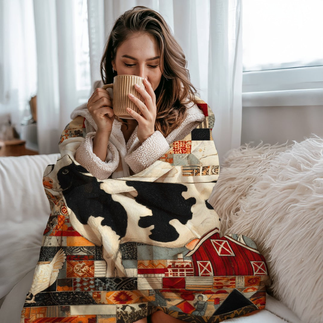 Farm Cow Sherpa Throw Blanket Barn Farmhouse theme Decor