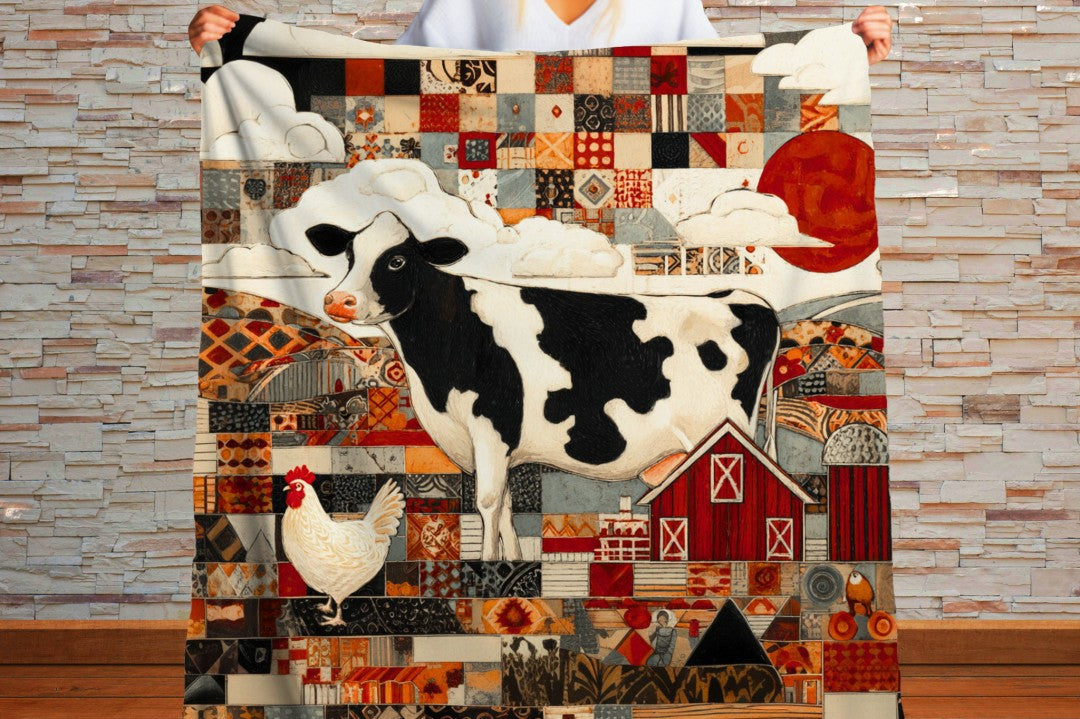 Farm Cow Sherpa Throw Blanket Barn Farmhouse theme Decor
