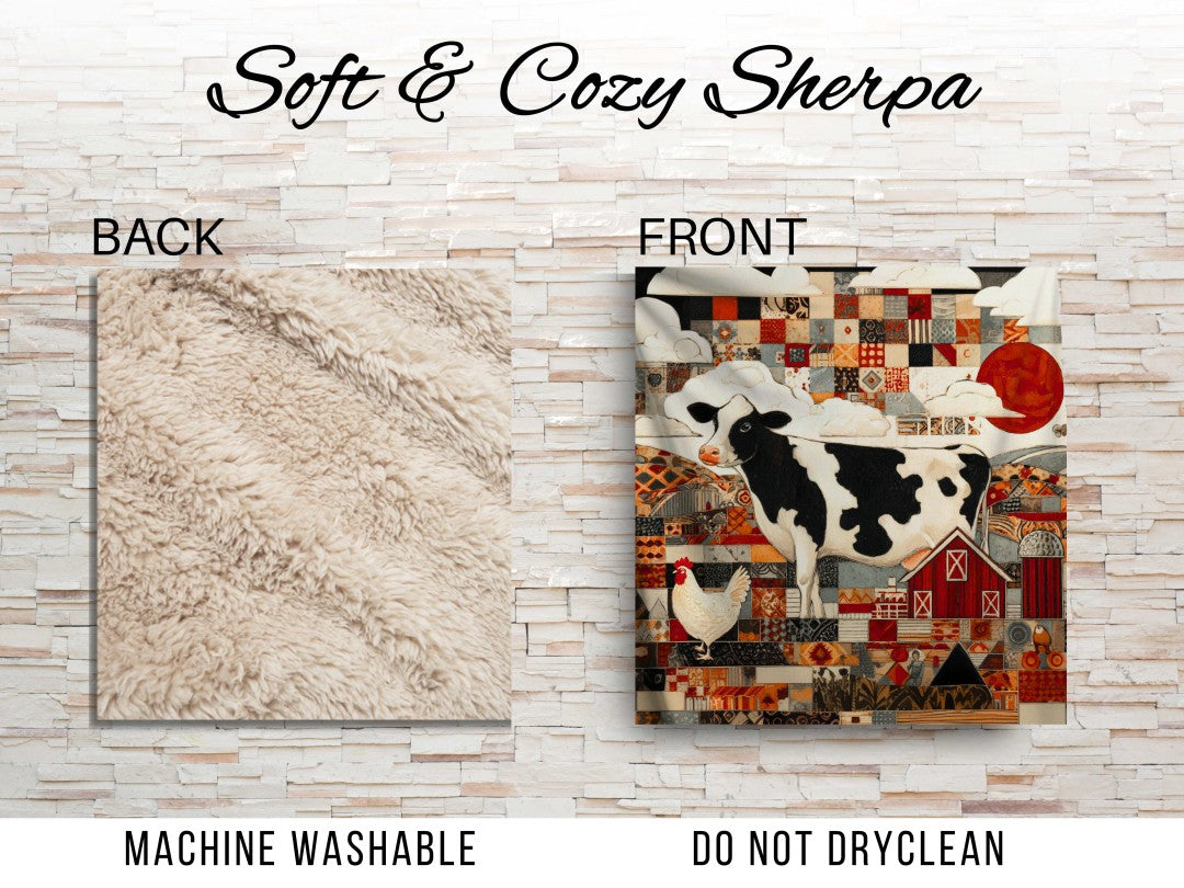 Farm Cow Sherpa Throw Blanket Barn Farmhouse theme Decor