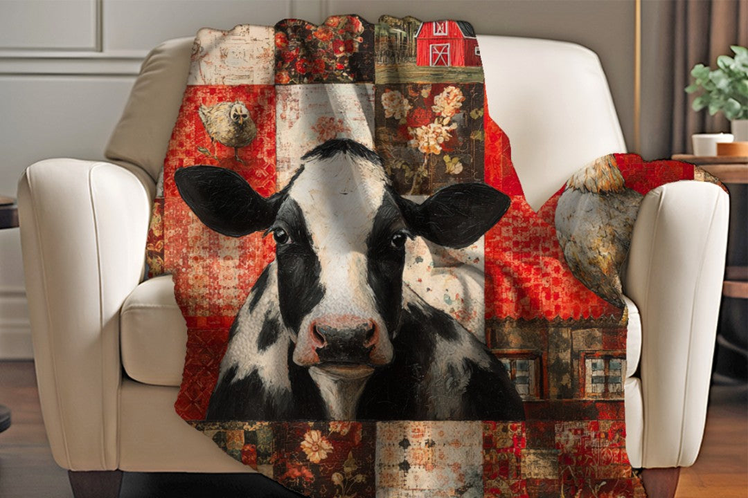 Farm Cow Sherpa Throw Blanket Barn Farmhouse theme Decor