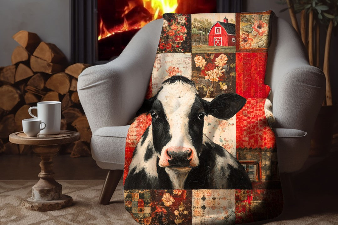 Farm Cow Sherpa Throw Blanket Barn Farmhouse theme Decor