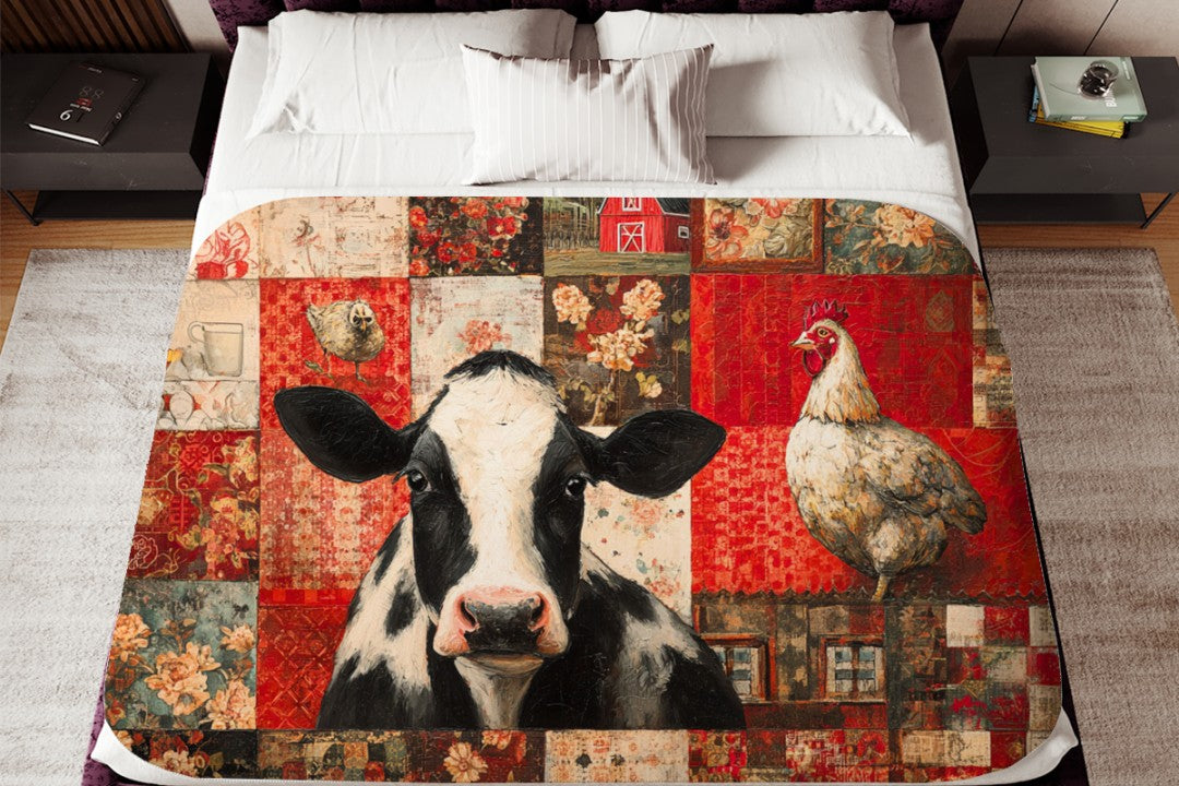 Farm Cow Sherpa Throw Blanket Barn Farmhouse theme Decor