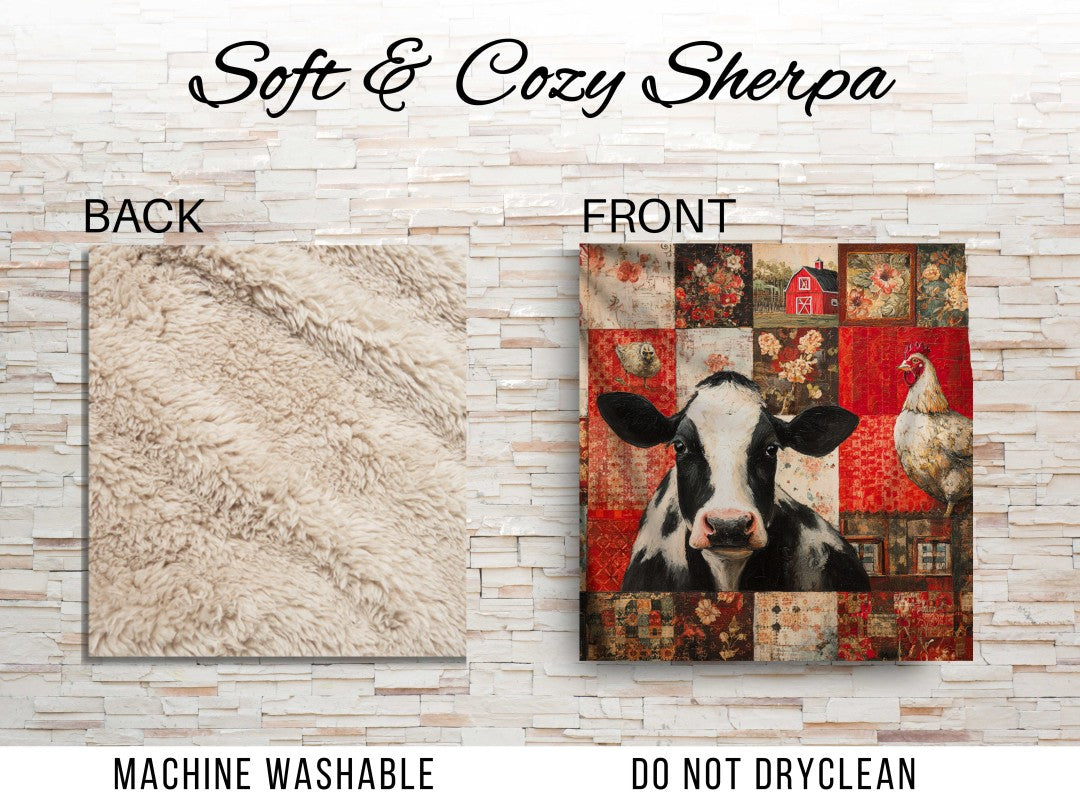 Farm Cow Sherpa Throw Blanket Barn Farmhouse theme Decor