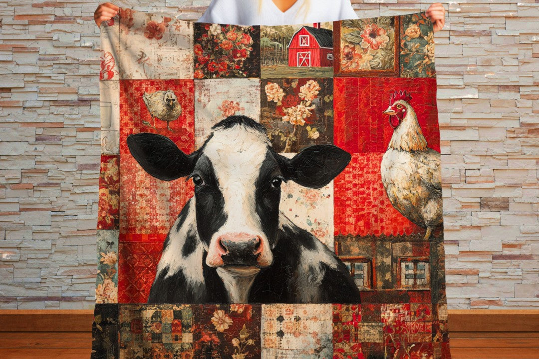 Farm Cow Sherpa Throw Blanket Barn Farmhouse theme Decor