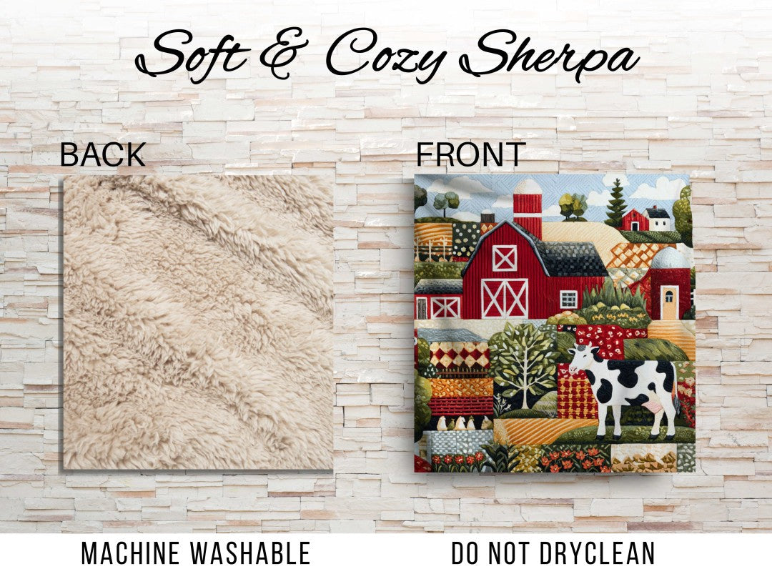 Farm Cow Sherpa Throw Blanket Barn Farmhouse theme Decor