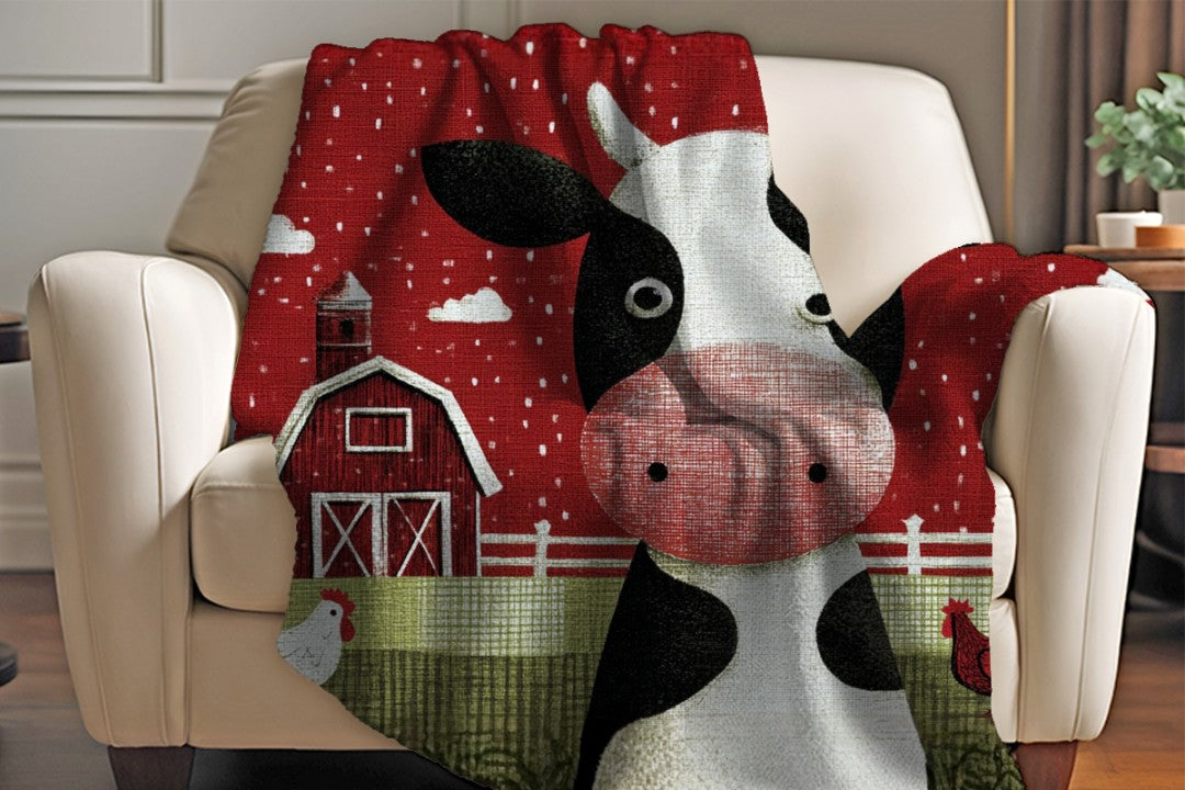 Farm Cow Sherpa Throw Blanket Barn Farmhouse theme Decor