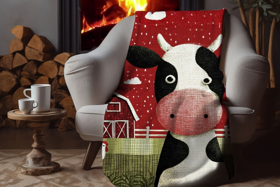 Farm Cow Sherpa Throw Blanket Barn Farmhouse theme Decor