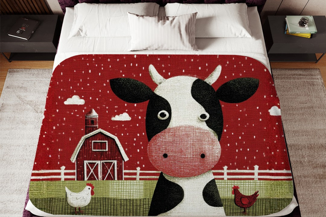 Farm Cow Sherpa Throw Blanket Barn Farmhouse theme Decor