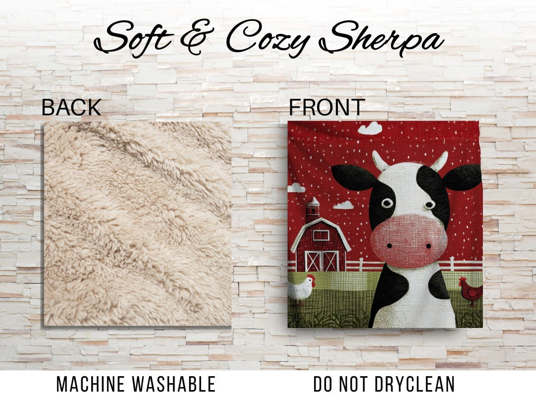 Farm Cow Sherpa Throw Blanket Barn Farmhouse theme Decor