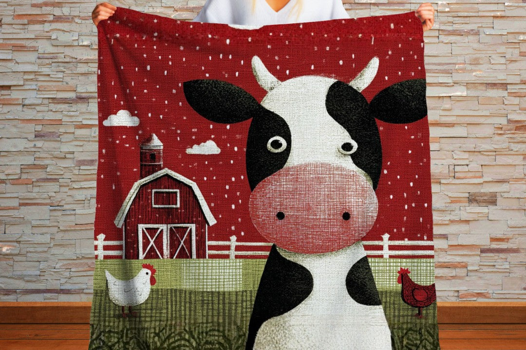Farm Cow Sherpa Throw Blanket Barn Farmhouse theme Decor
