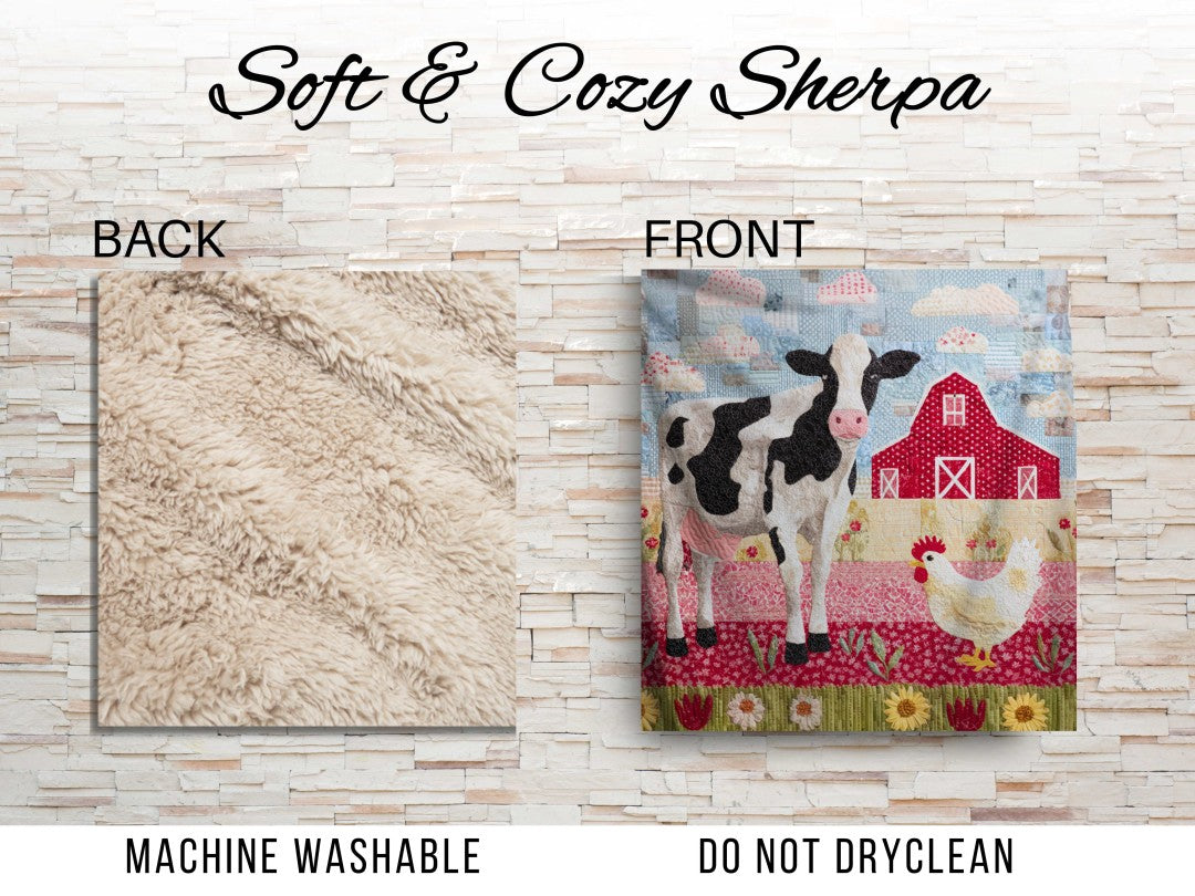 Farm Cow Sherpa Throw Blanket Barn Farmhouse theme Decor