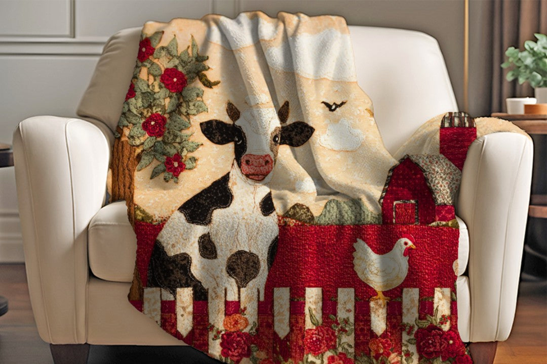 Farm Cow Sherpa Throw Blanket Barn Farmhouse theme Decor