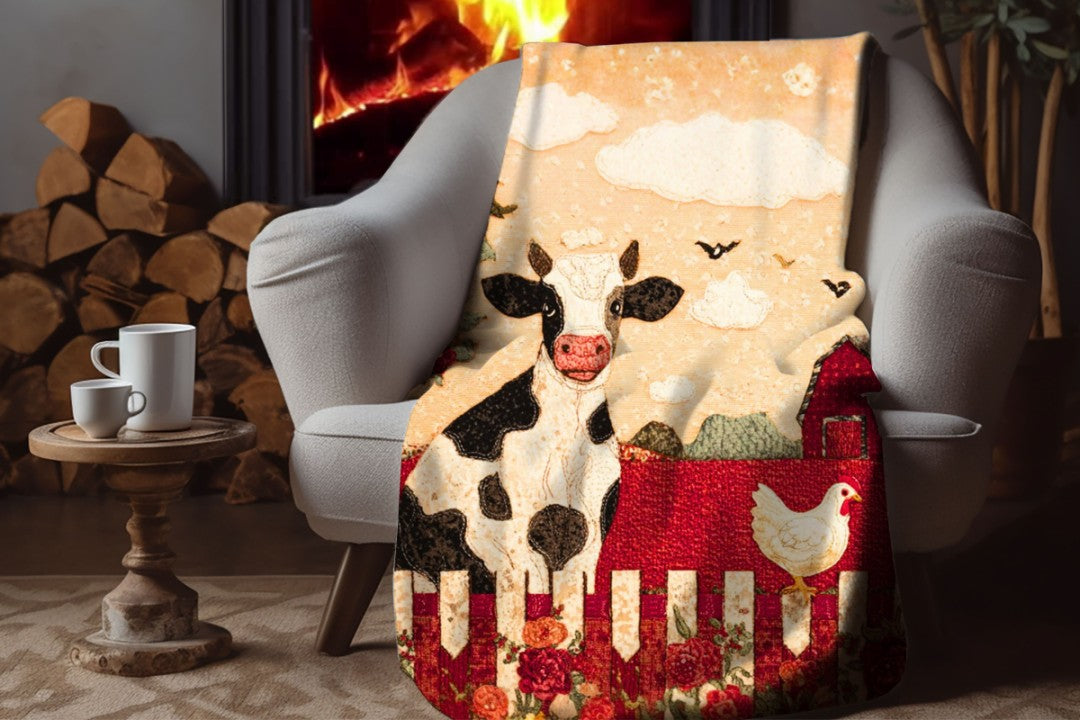 Farm Cow Sherpa Throw Blanket Barn Farmhouse theme Decor