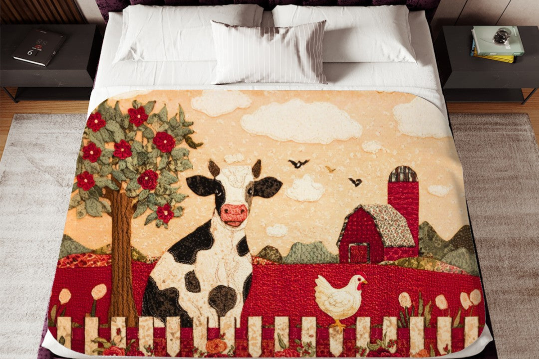 Farm Cow Sherpa Throw Blanket Barn Farmhouse theme Decor