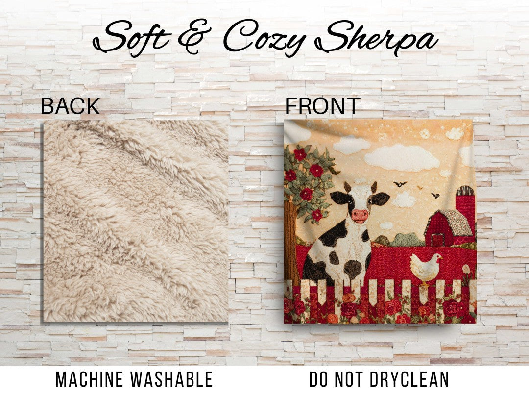 Farm Cow Sherpa Throw Blanket Barn Farmhouse theme Decor