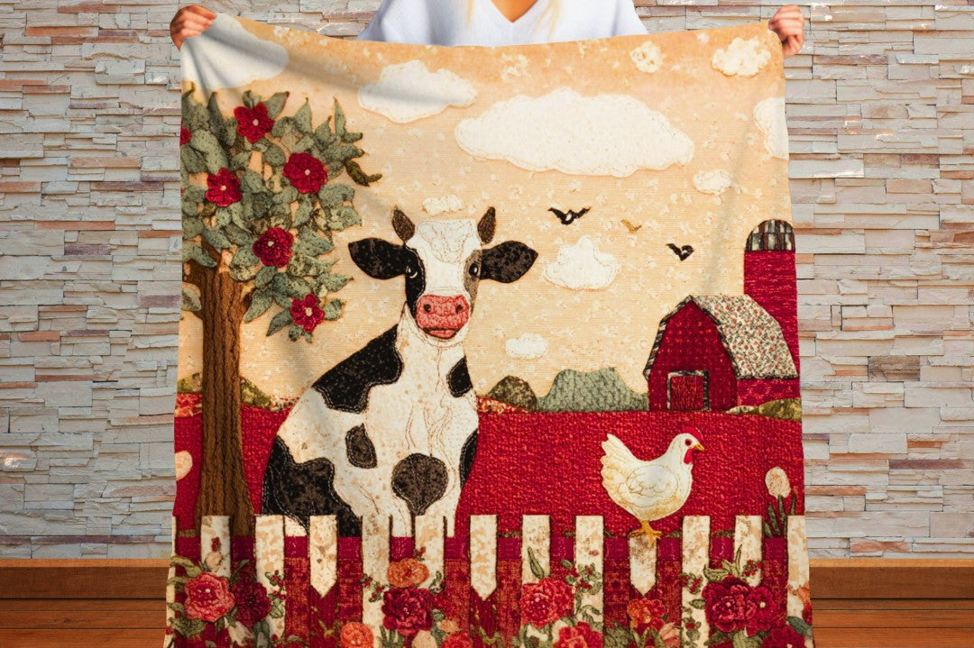 Farm Cow Sherpa Throw Blanket Barn Farmhouse theme Decor