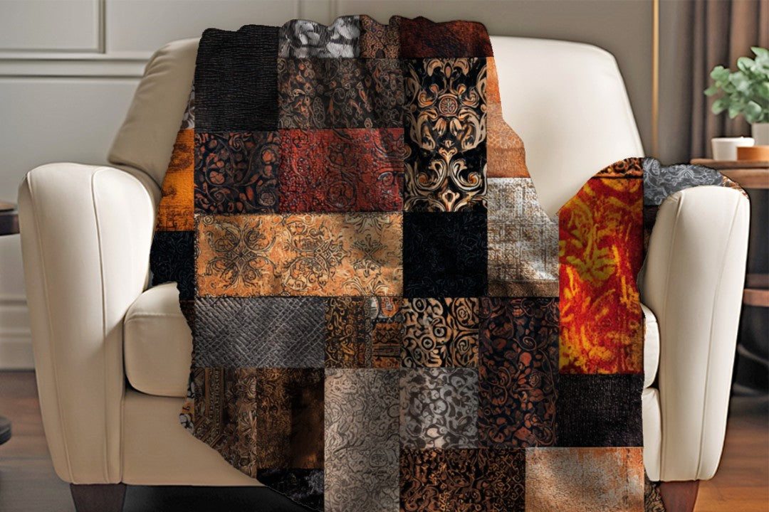Safari Patchwork Sherpa Throw Blanket Earth Tones