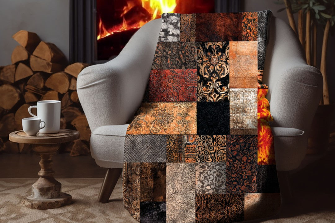 Safari Patchwork Sherpa Throw Blanket Earth Tones