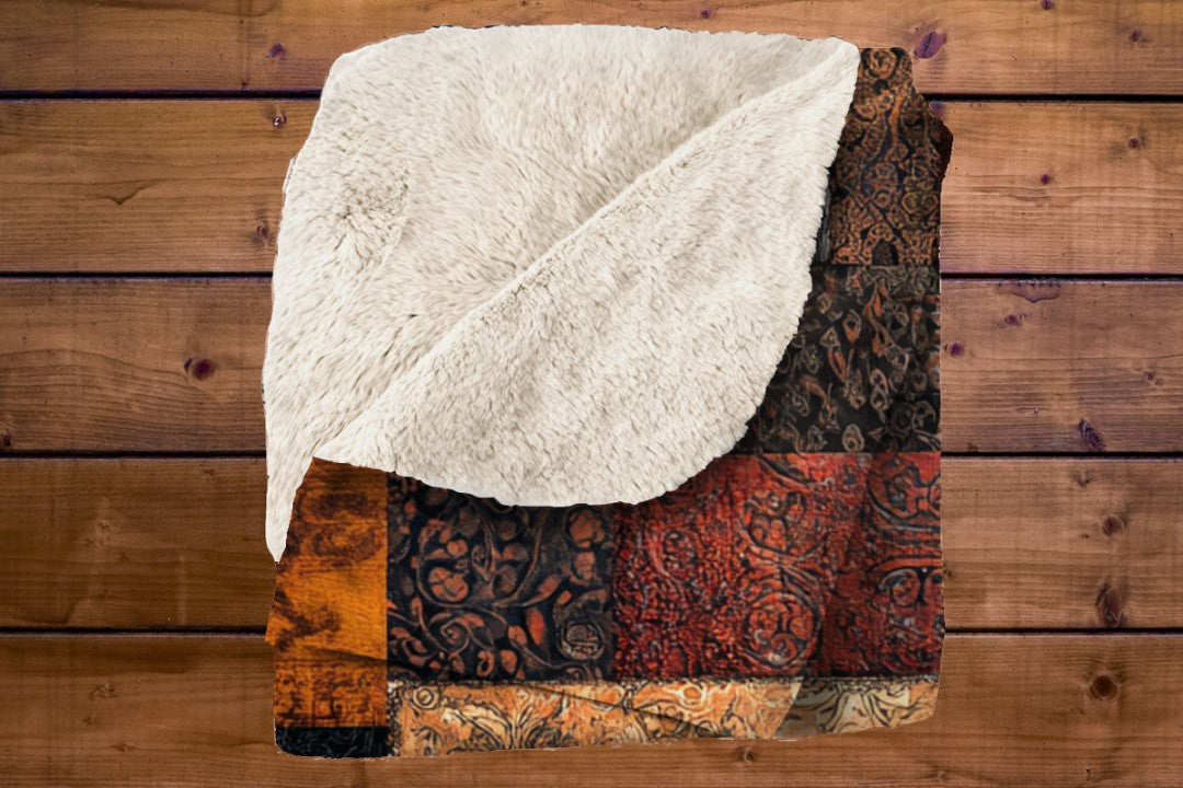 Safari Patchwork Sherpa Throw Blanket Earth Tones