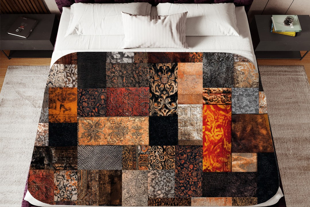 Safari Patchwork Sherpa Throw Blanket Earth Tones