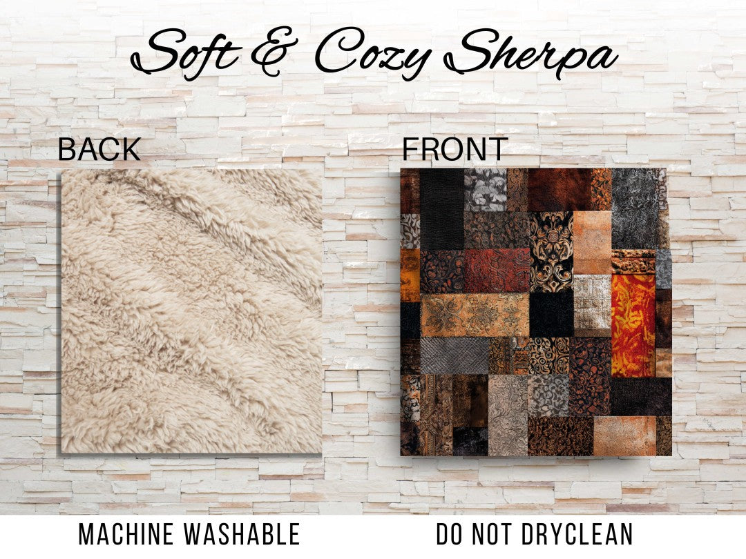 Safari Patchwork Sherpa Throw Blanket Earth Tones
