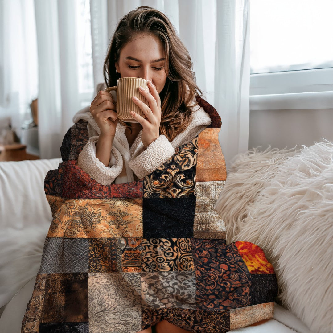 Safari Patchwork Sherpa Throw Blanket Earth Tones