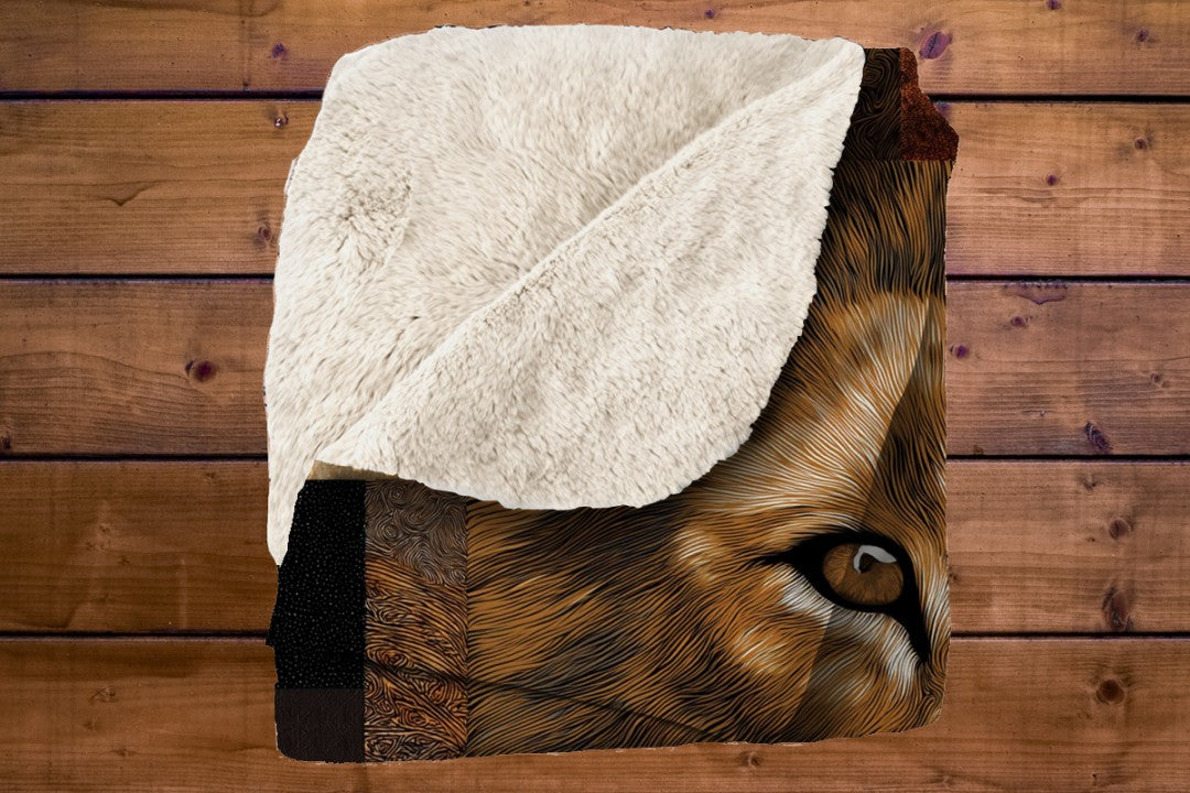 Lion Sherpa Throw Blanket African Safari Patchwork Art