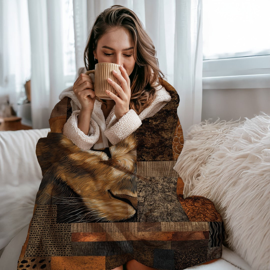 Lion Sherpa Throw Blanket African Safari Patchwork Art