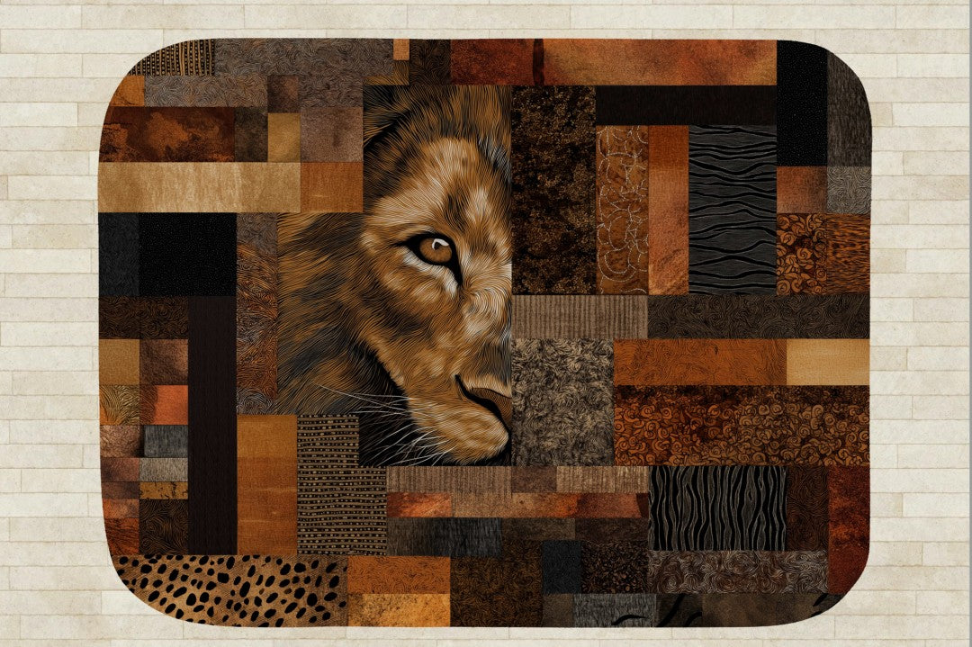 Lion Sherpa Throw Blanket African Safari Patchwork Art