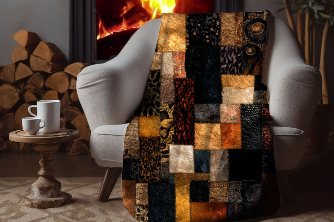 Safari Patchwork Sherpa Throw Blanket Earth Tones