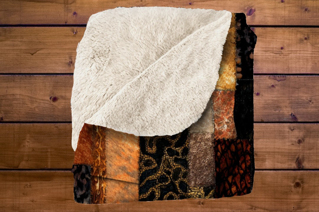 Safari Patchwork Sherpa Throw Blanket Earth Tones