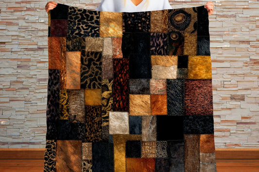 Safari Patchwork Sherpa Throw Blanket Earth Tones