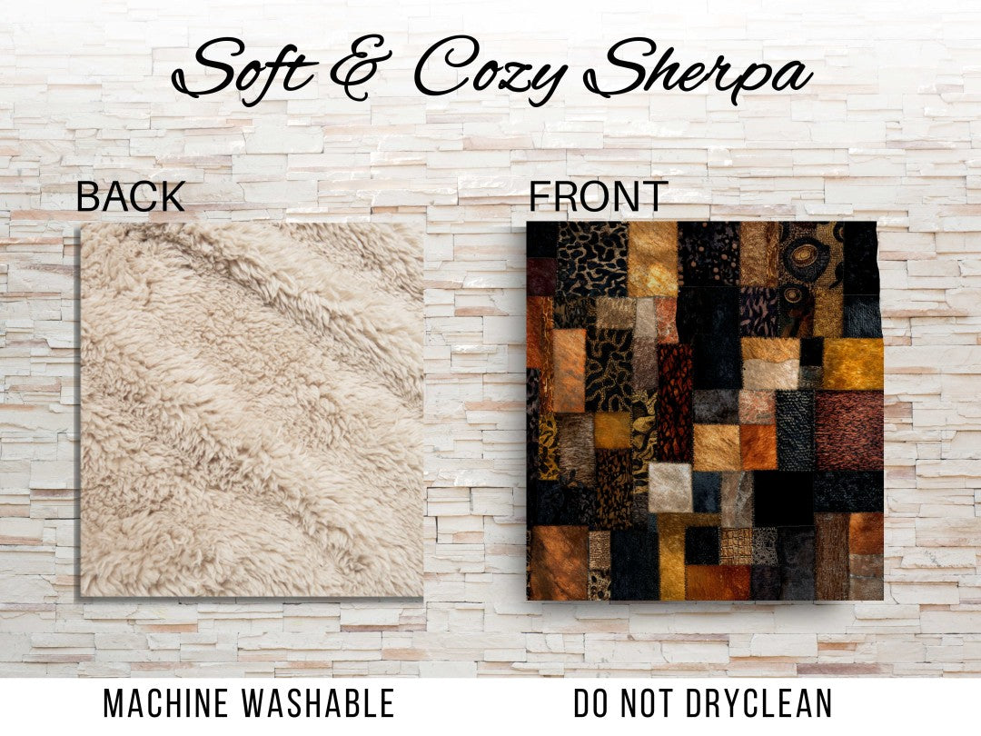 Safari Patchwork Sherpa Throw Blanket Earth Tones