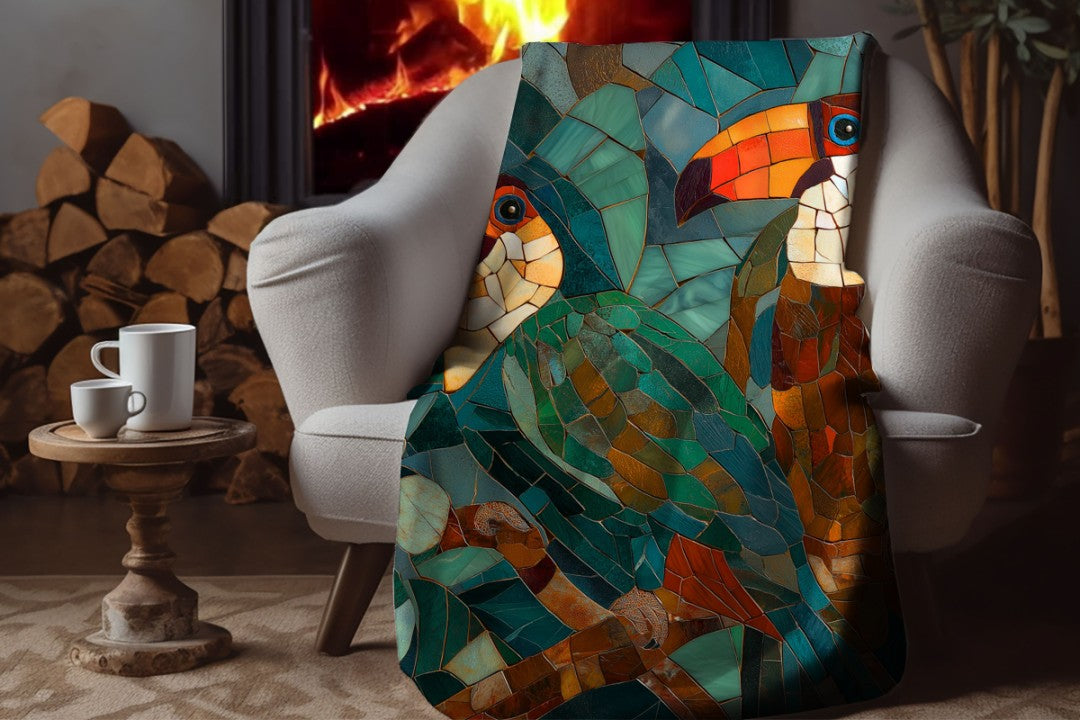 Tropical Bird Sherpa Throw Blanket Mosaic Nature Art
