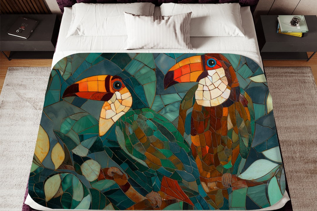 Tropical Bird Sherpa Throw Blanket Mosaic Nature Art