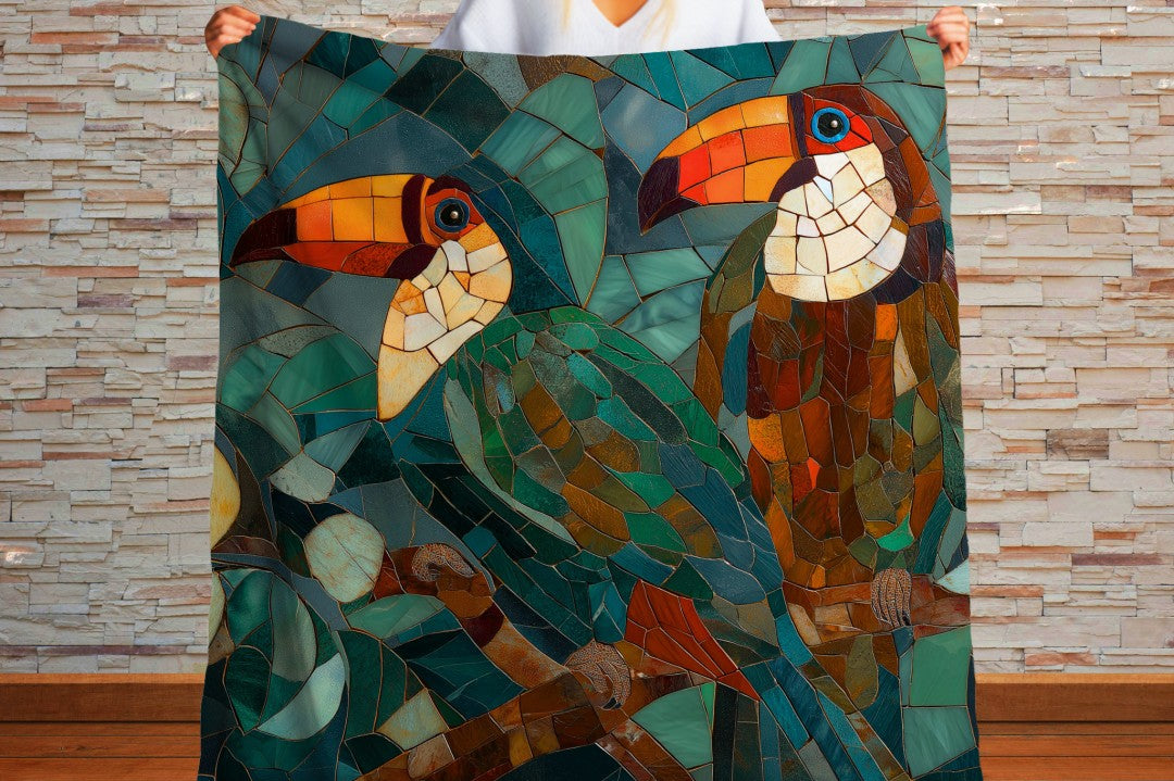 Tropical Bird Sherpa Throw Blanket Mosaic Nature Art