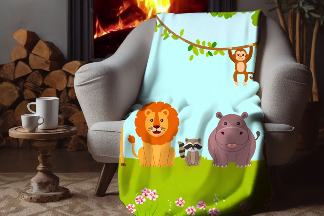 Cute Jungle Animal Sherpa Throw Blanket Kids Nursery Decor