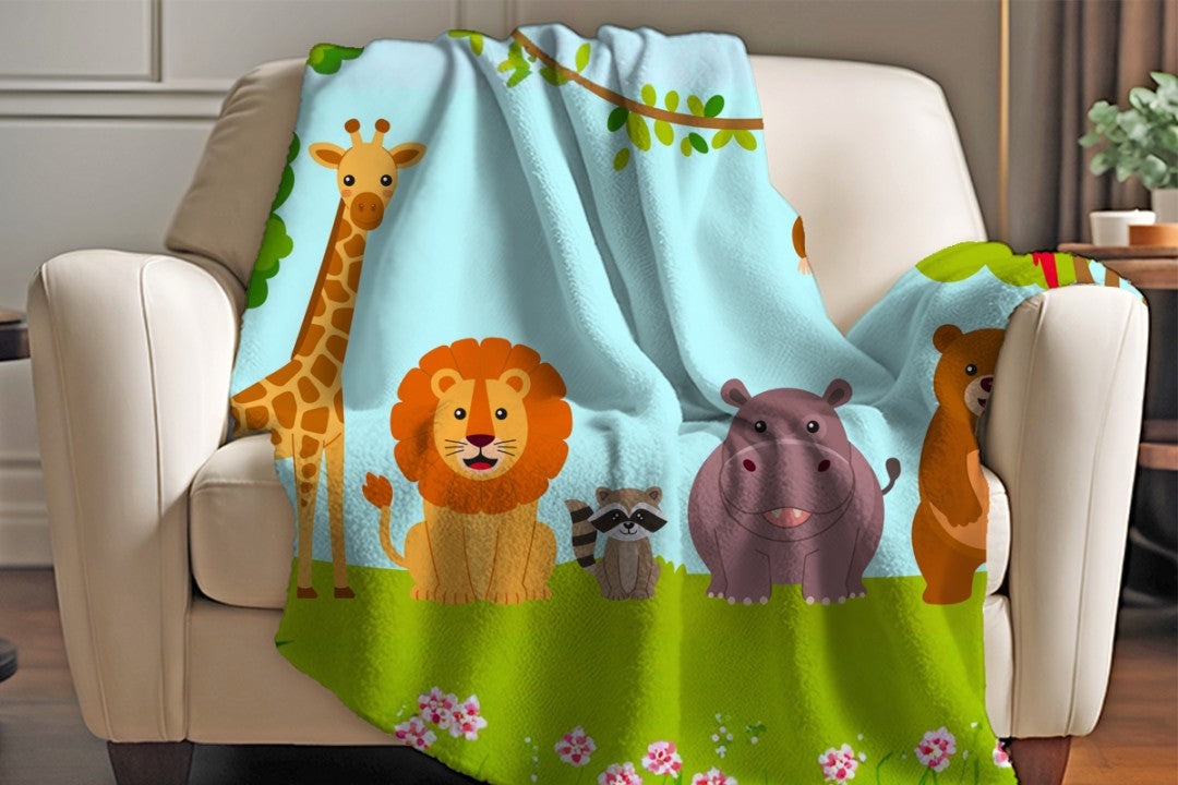 Cute Jungle Animal Sherpa Throw Blanket Kids Nursery Decor