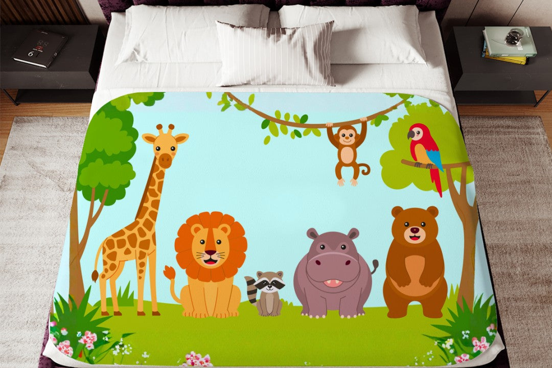 Cute Jungle Animal Sherpa Throw Blanket Kids Nursery Decor
