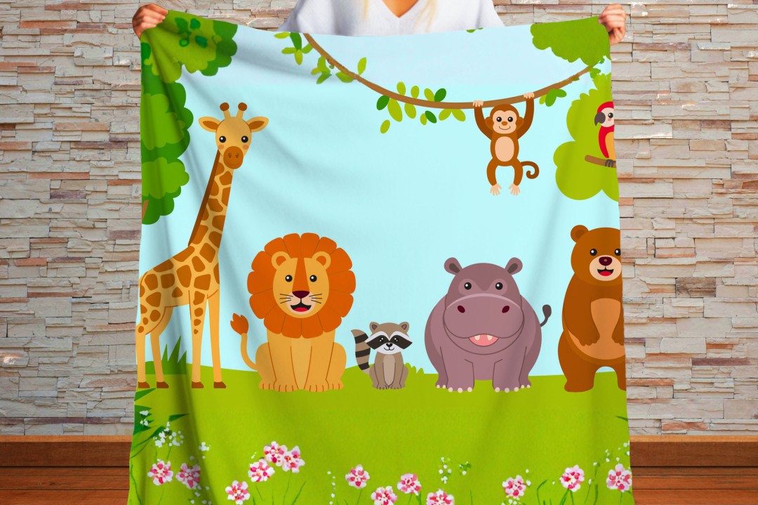 Cute Jungle Animal Sherpa Throw Blanket Kids Nursery Decor